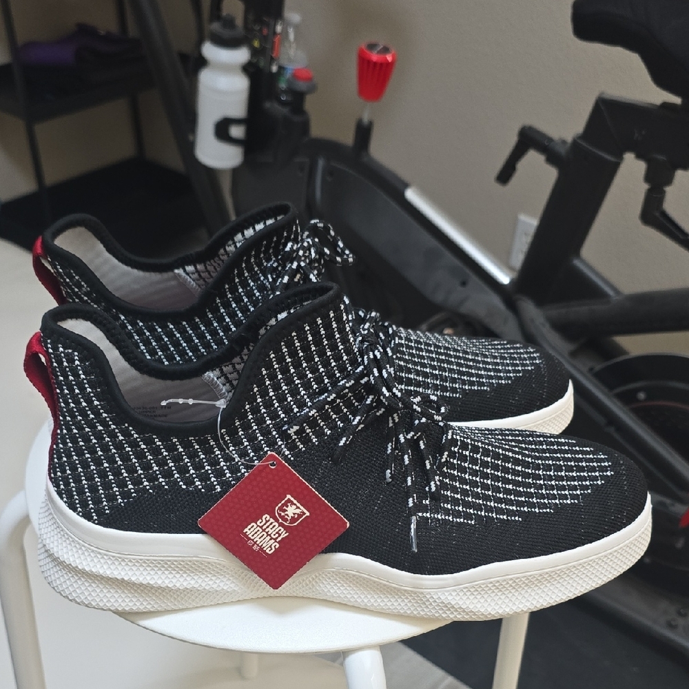 Stacy Adams Black and White Sneakers with Knit Upper